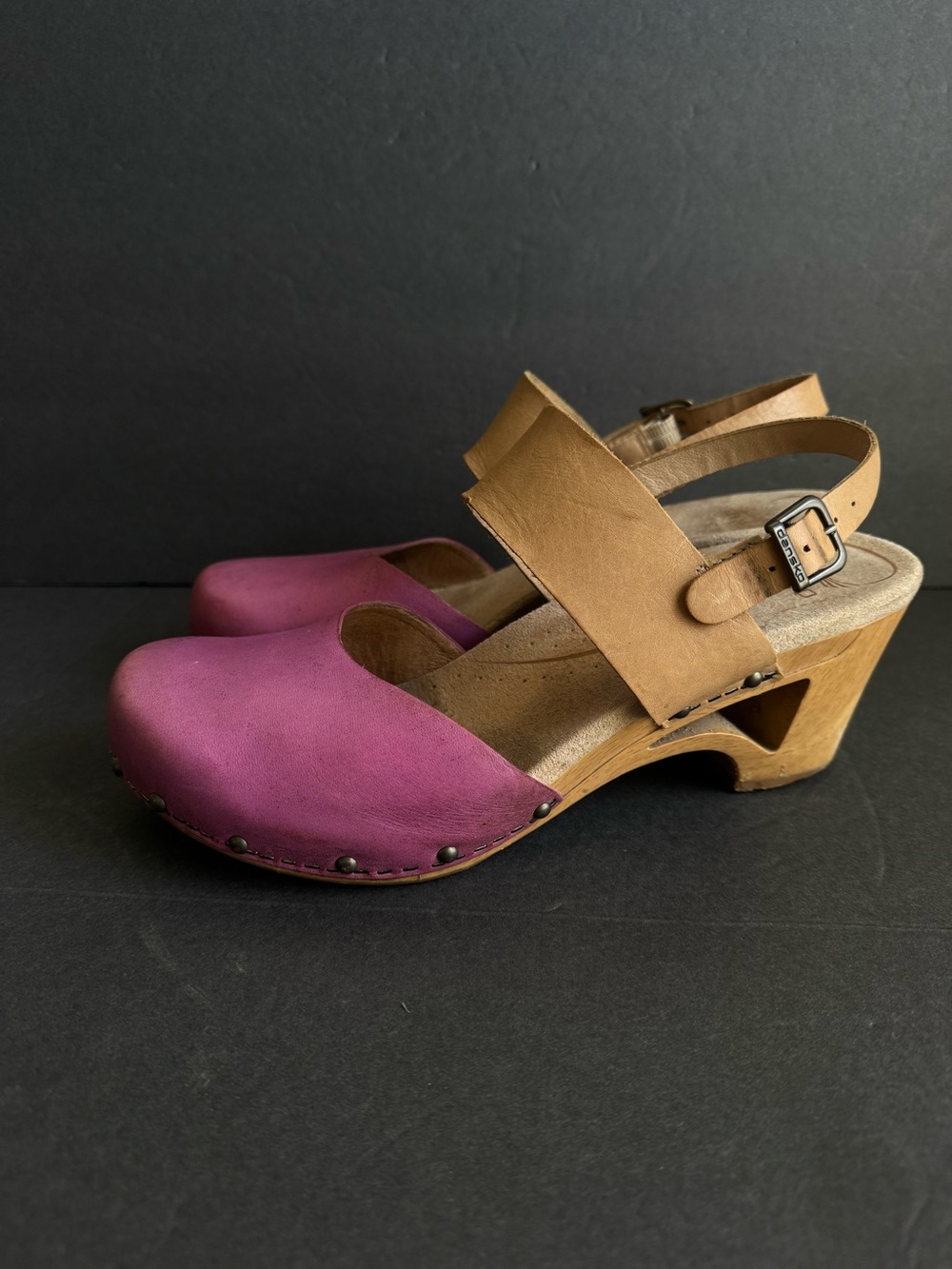 Dansko Thea Clogs Sandals Pink & Tan Leather Comfort Shoes Womens 40 - Picture 13 of 14